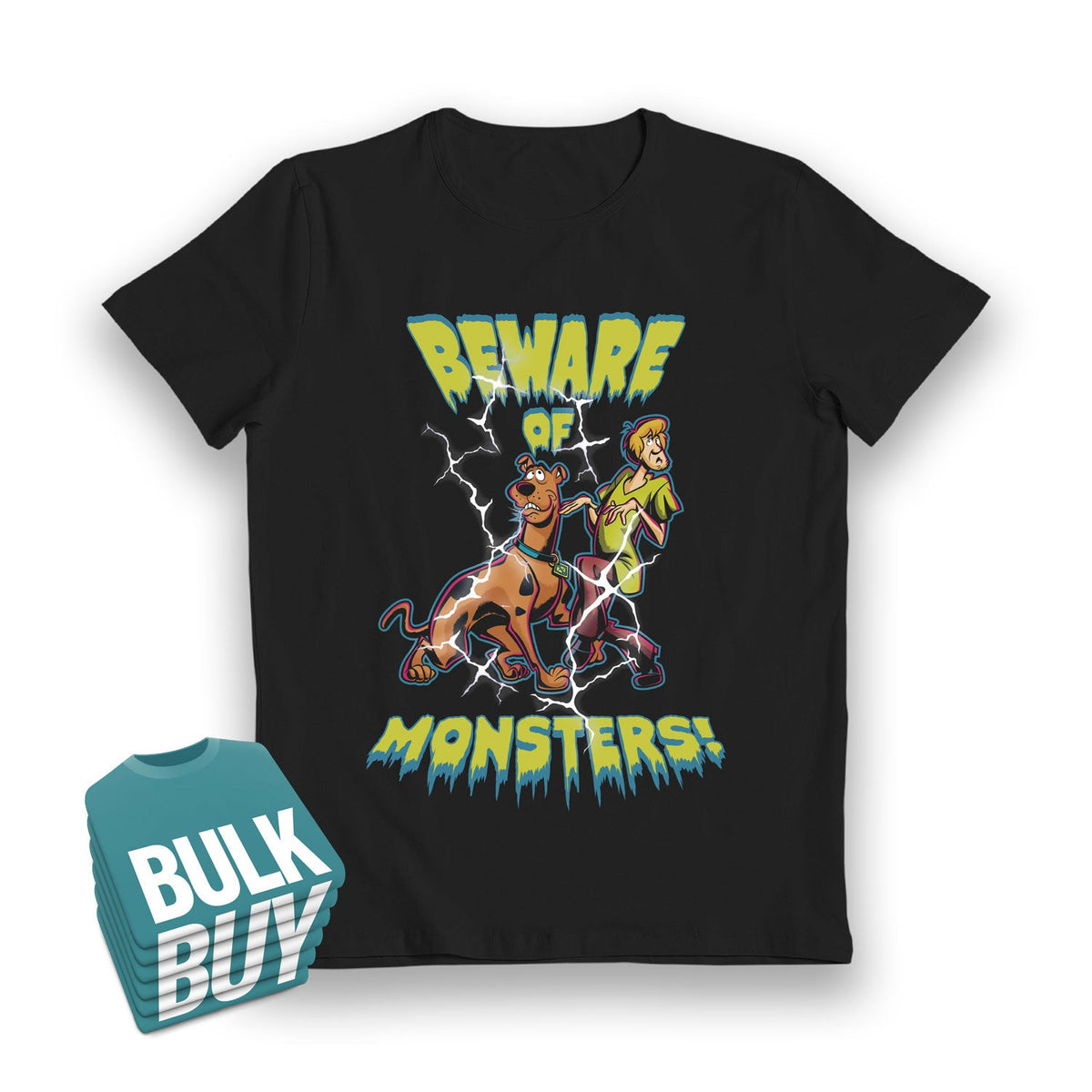 Scooby Doo Beware of Monsters Glow in the Dark Black Kids T-Shirt - Bulk Buy