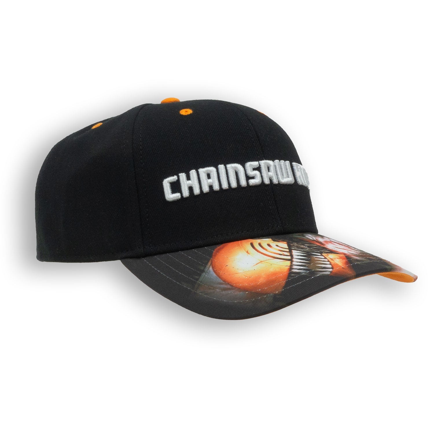 Chainsawman Logo Embroidered Cap with Digital Print Peak - Black