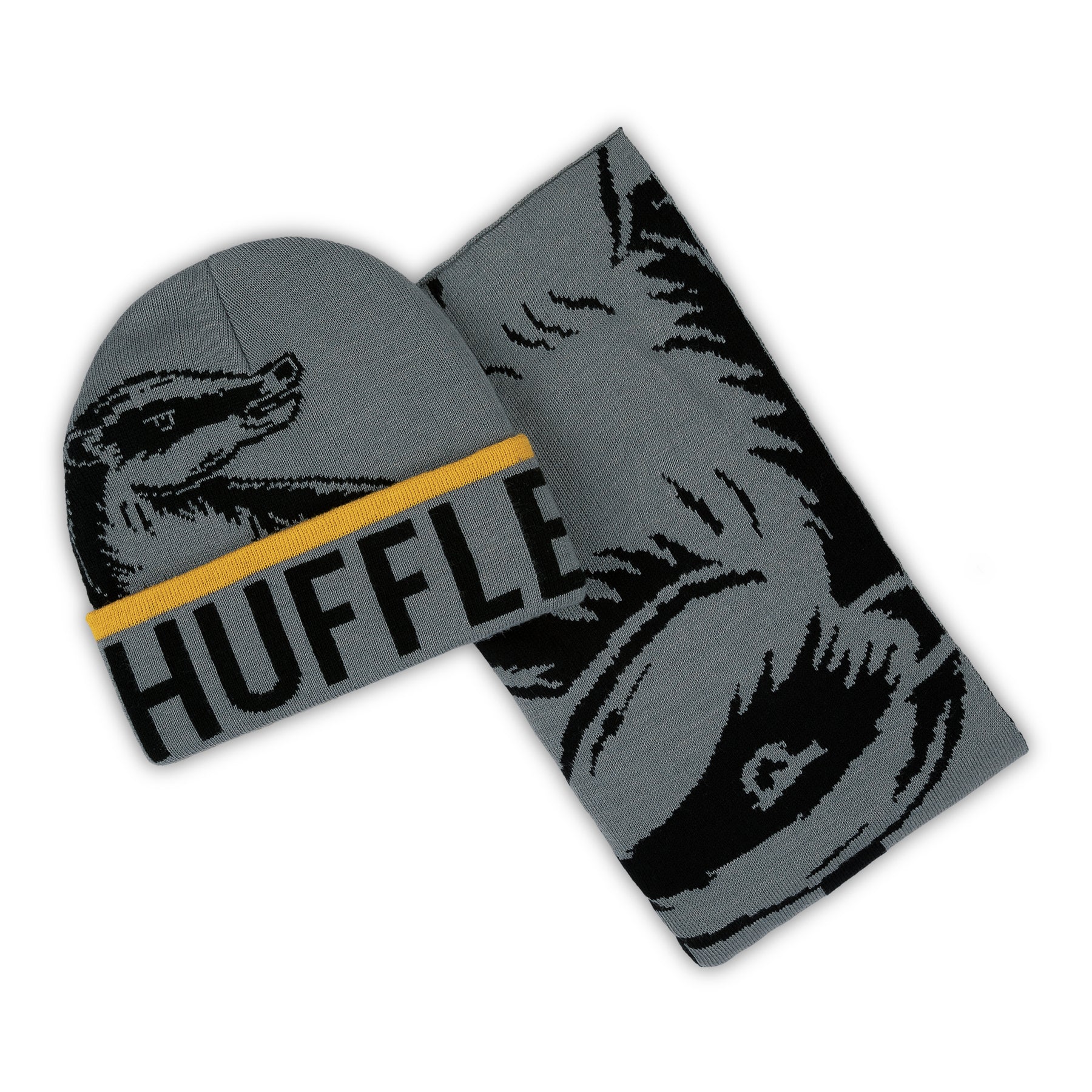 Harry Potter Hufflepuff Luxury Adults Beanie & Jacquard Scarf Set