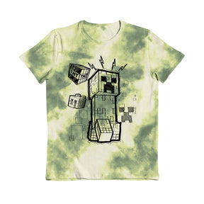 Minecraft Creeper Sketch Tie Dye Kids T-Shirt