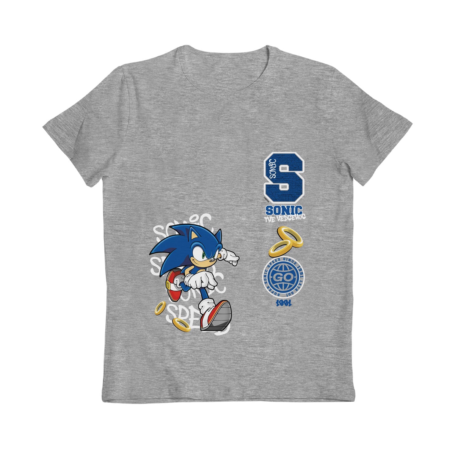 Sonic The Hedgehog Go Rings Grey Marl Kids T-Shirt