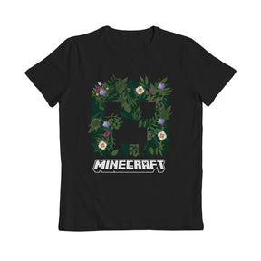Minecraft Floral Creeper Black Kids T-Shirt