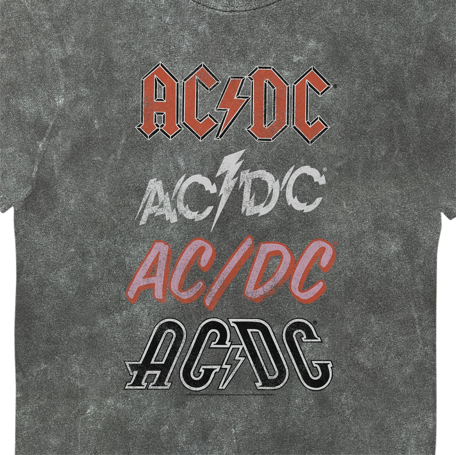 AC DC Logo Grey Snow Wash Printed Music T-Shirt
