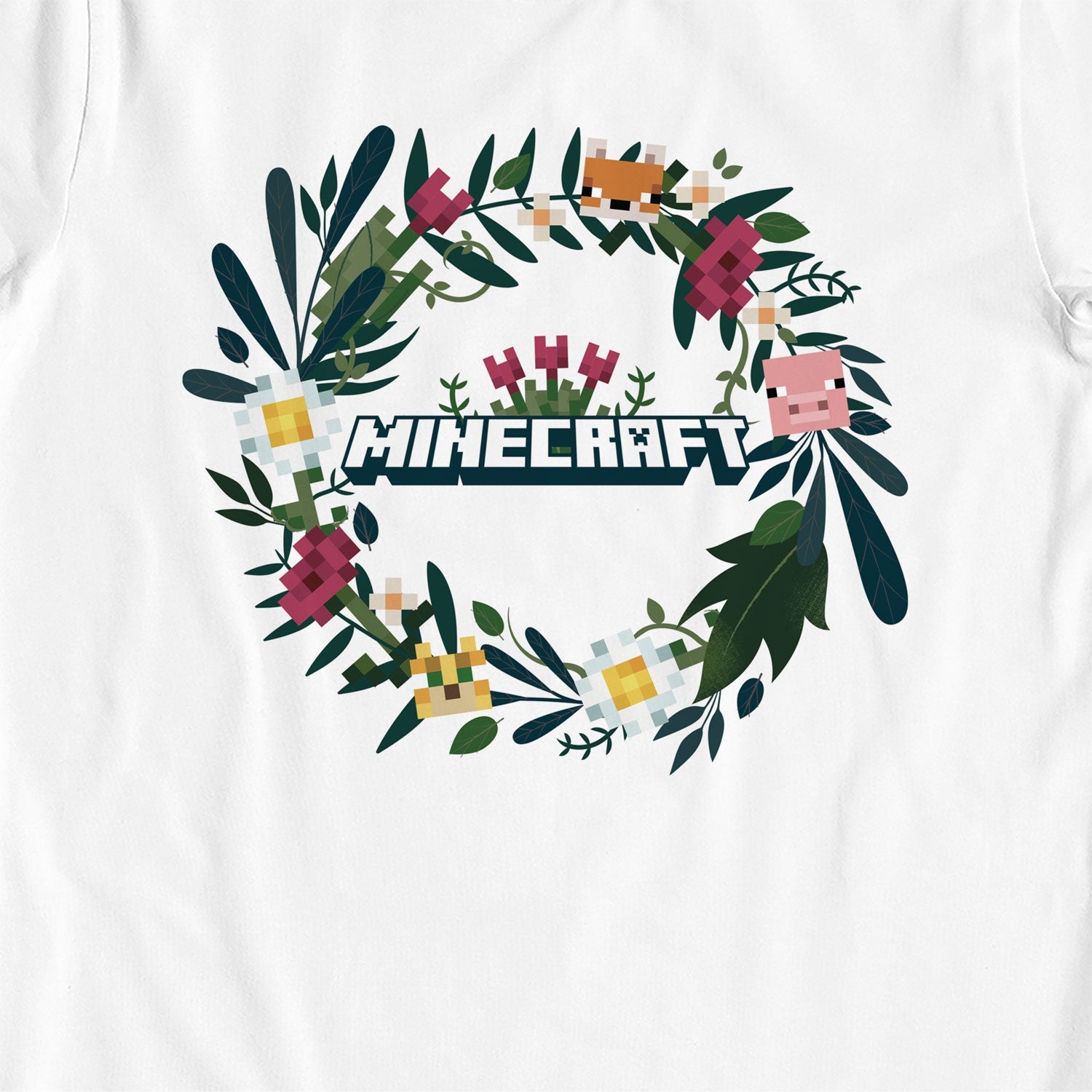 Minecraft Floral Wreath White Kids T-Shirt