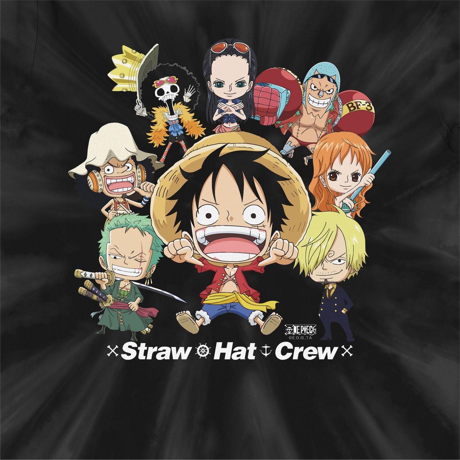 One Piece Straw Hat Crew Kids Black Tie Dye T-Shirt