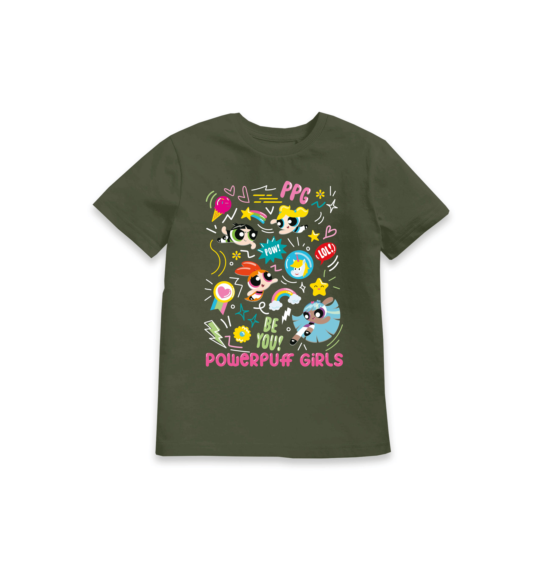 Khaki Printed Kids T-Shirt Front