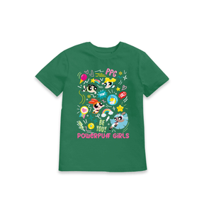 Green Printed Kids T-Shirt Front
