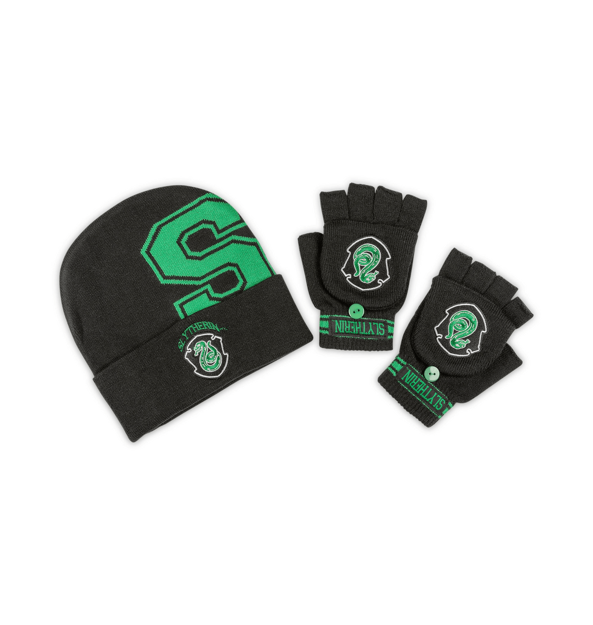 Black & Green Hats, Scarves & Glove Sets Front