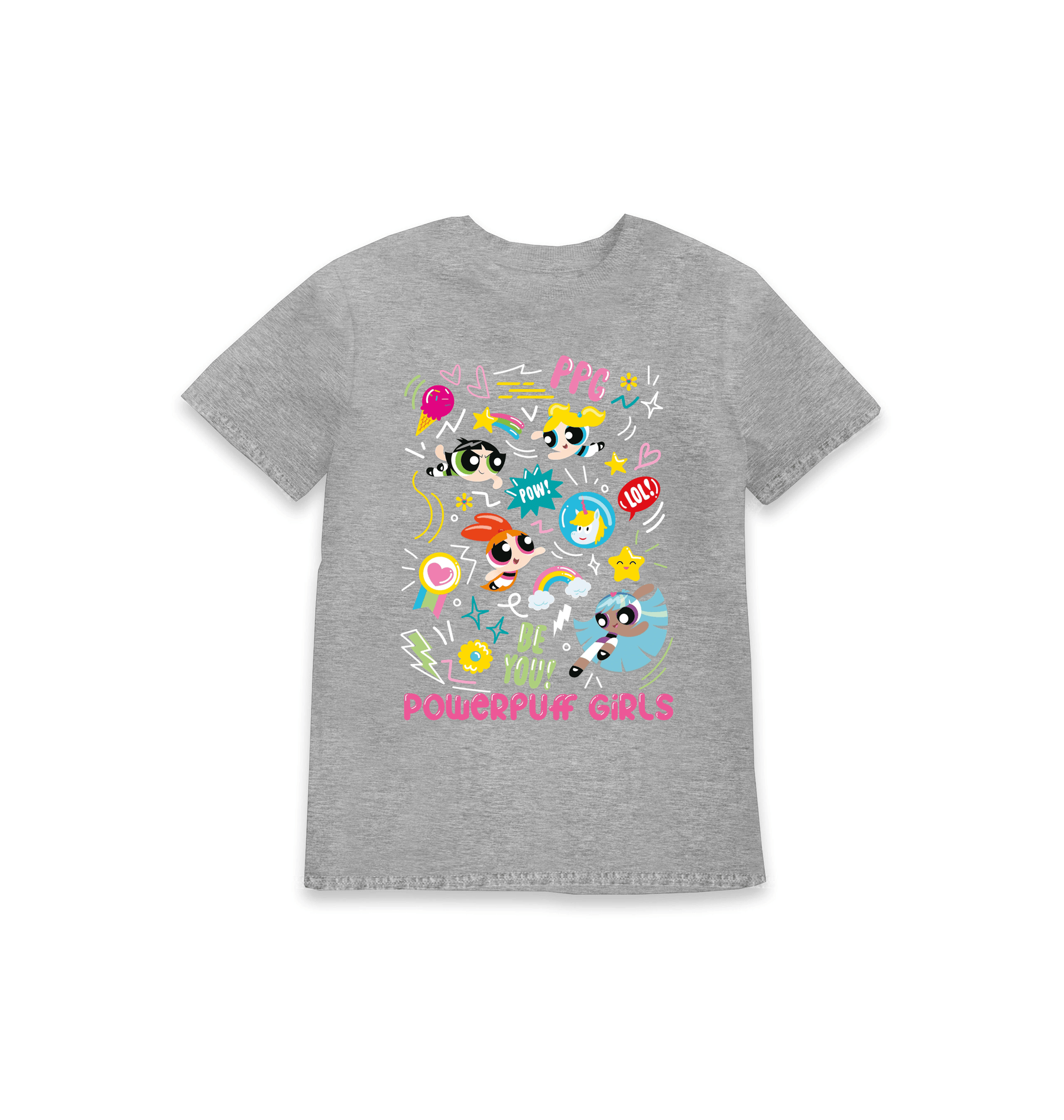 Grey Marl Printed Kids T-Shirt Front