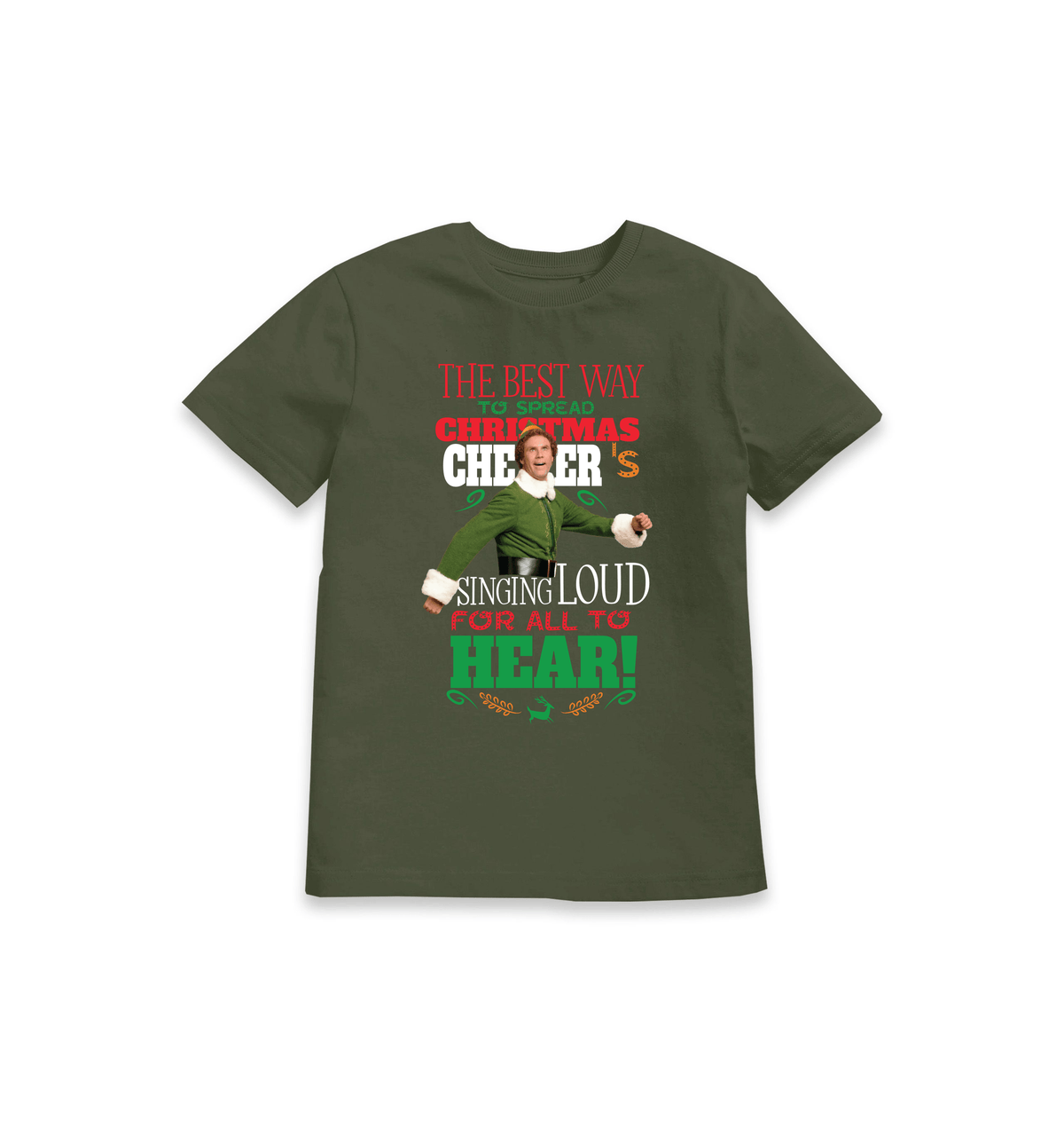 Khaki Printed Kids T-Shirt Front