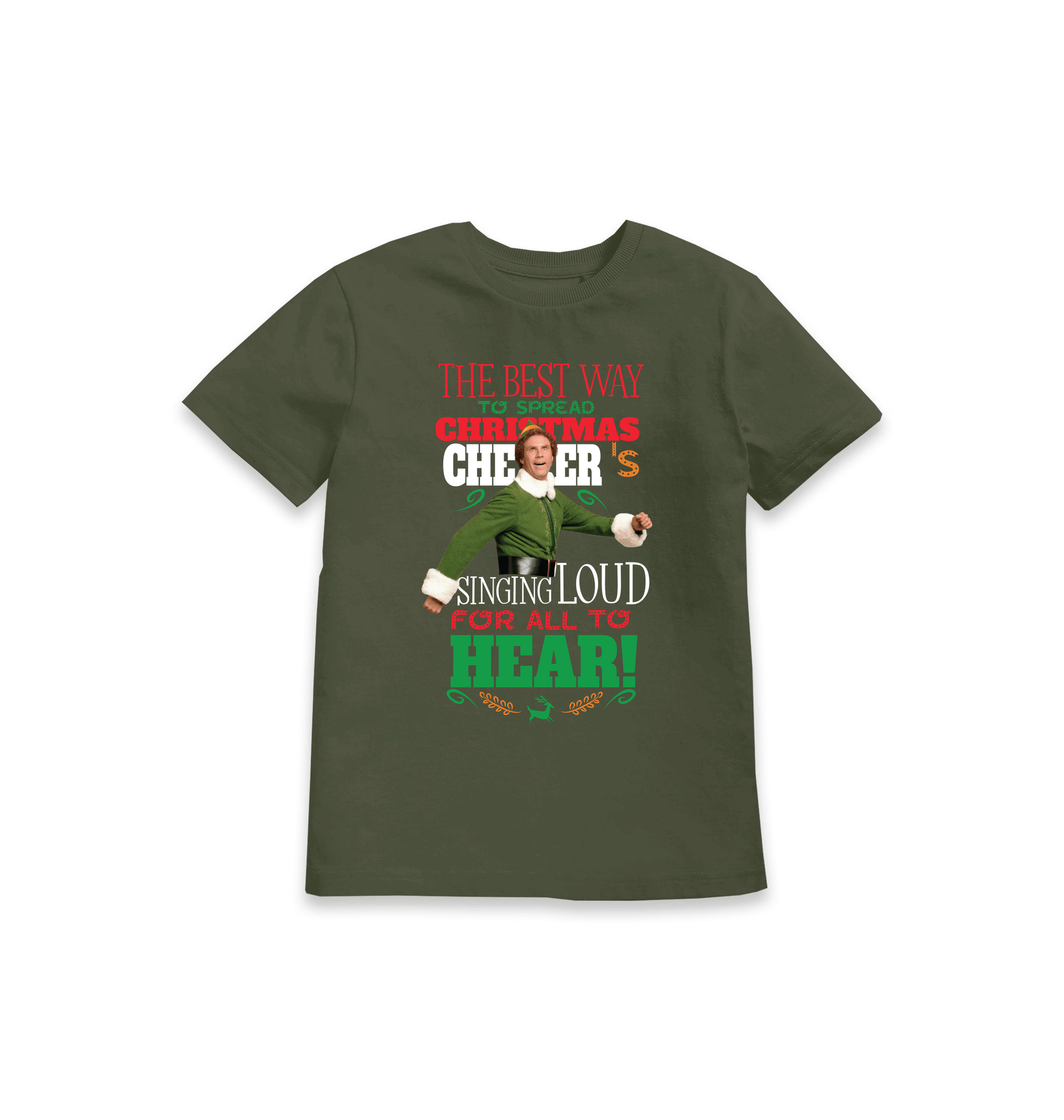 Khaki Printed Kids T-Shirt Front