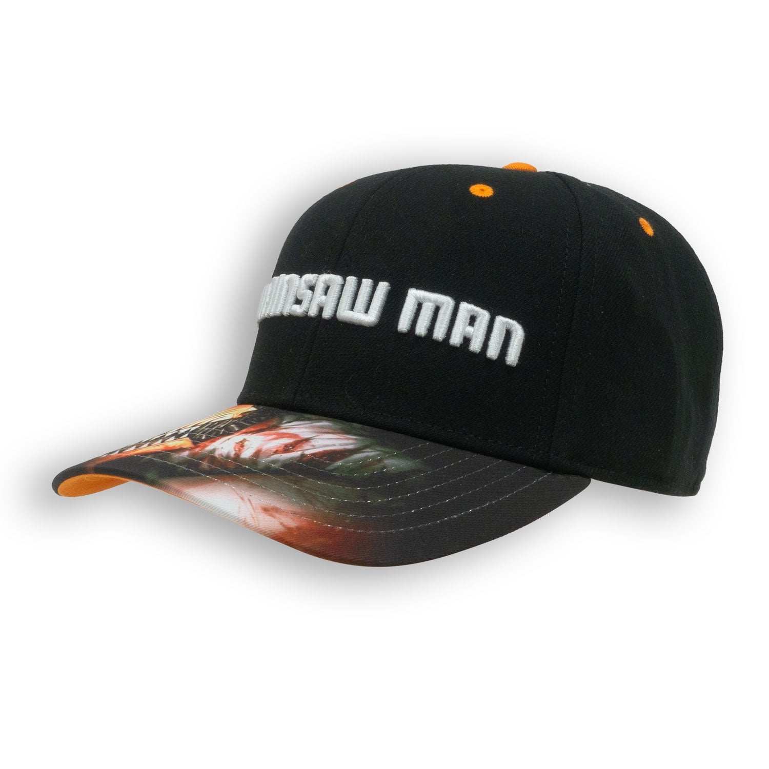 Chainsawman Logo Embroidered Cap with Digital Print Peak - Black