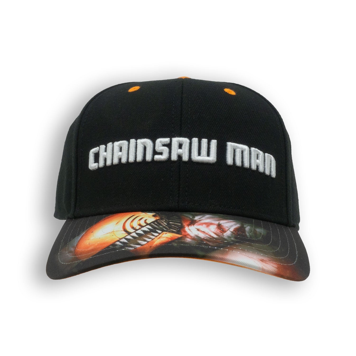 Chainsawman Logo Embroidered Cap with Digital Print Peak - Black