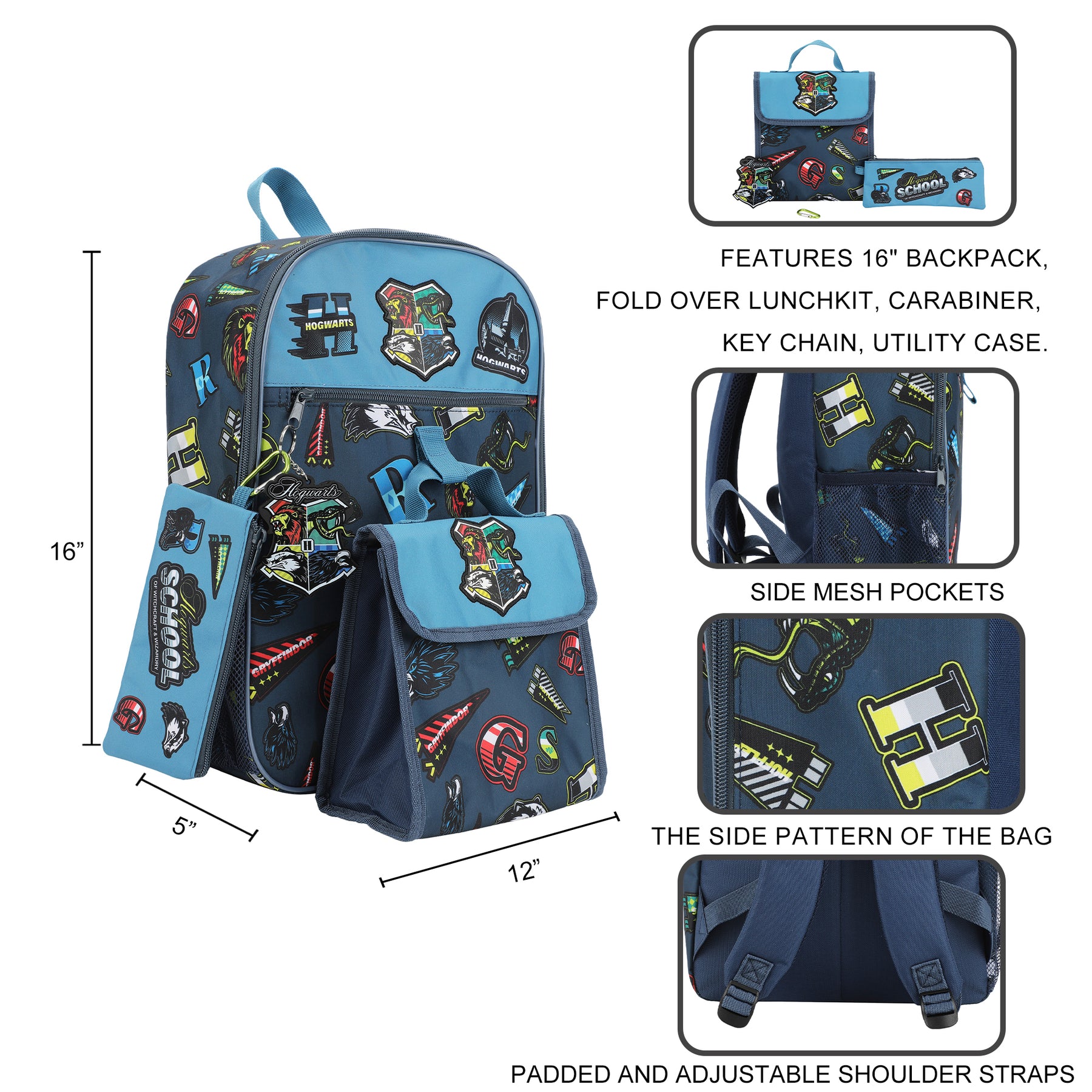 Harry Potter Hogwarts 5 Piece Blue Backpack