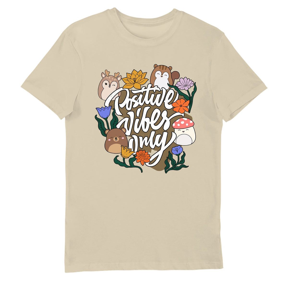 Squishmallows Positive Vibes Adult T-Shirt Oatmeal