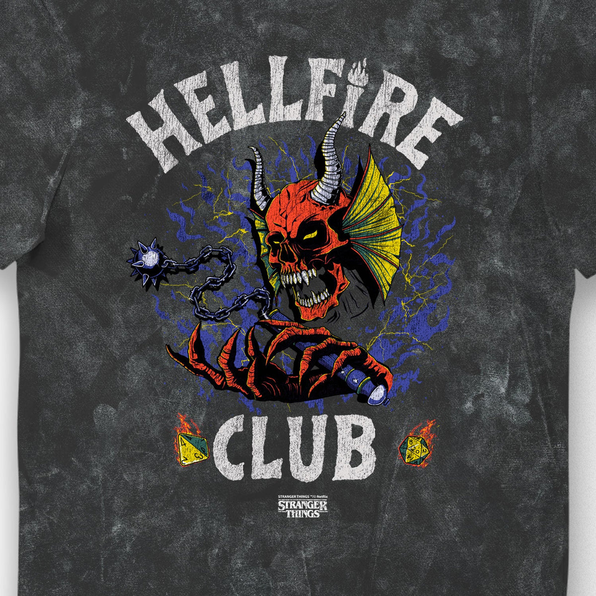 Stranger Things Hellfire Club Charcoal Snowash Adults T-Shirt