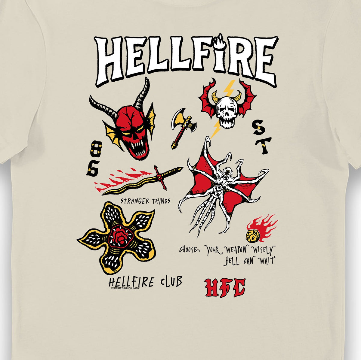 Stranger Things Hellfire Club Hell Can Wait Adults T-Shirt Oatmilk