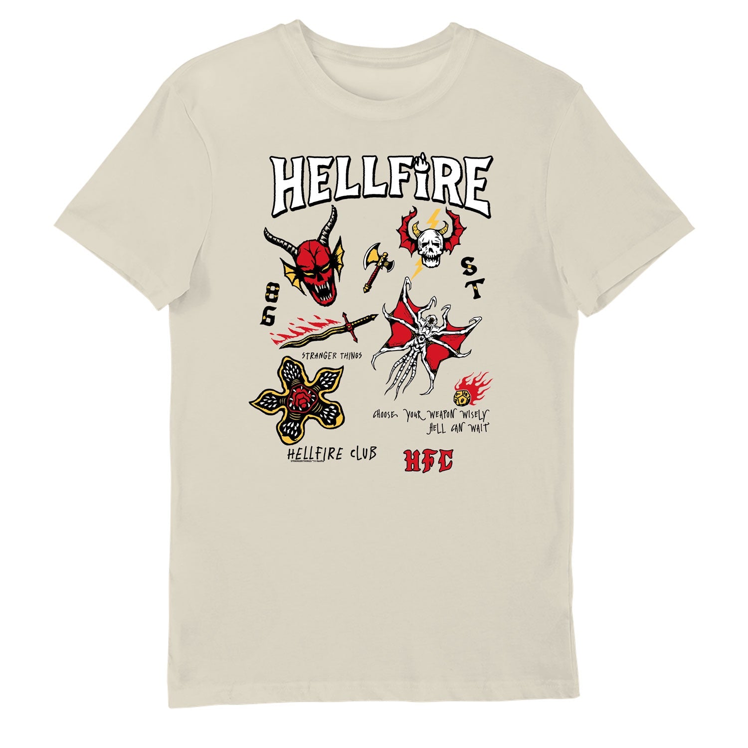 Stranger Things Hellfire Club Hell Can Wait Adults T-Shirt Oatmilk