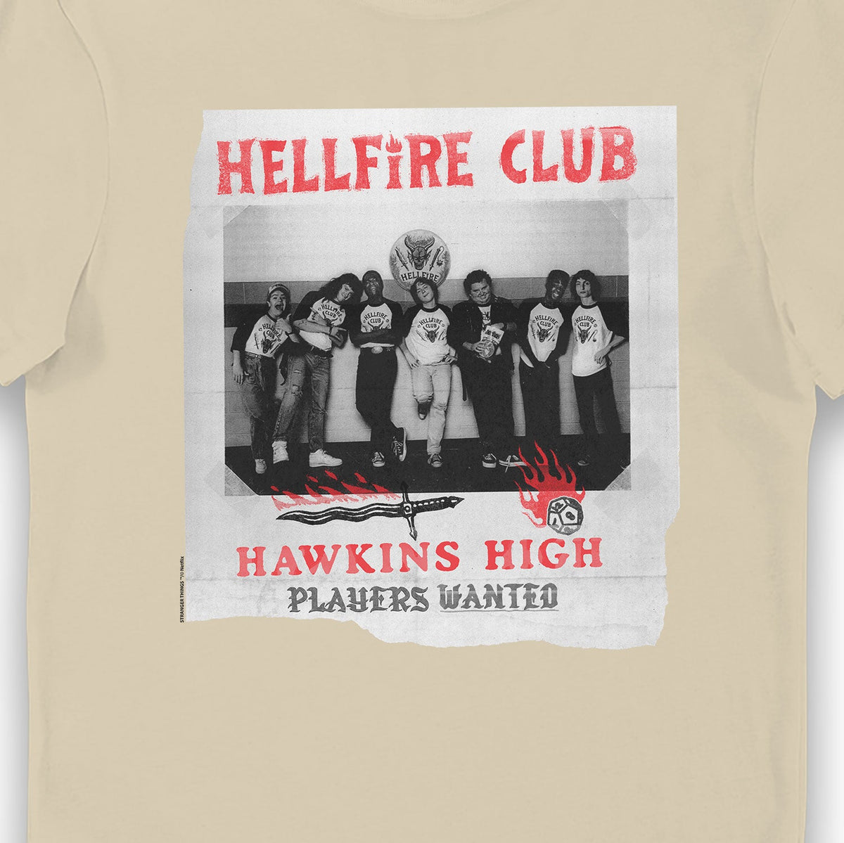 Stranger Things Hawkins High Hellfire Club Players Wanted Adults T-Shirt Oatmilk