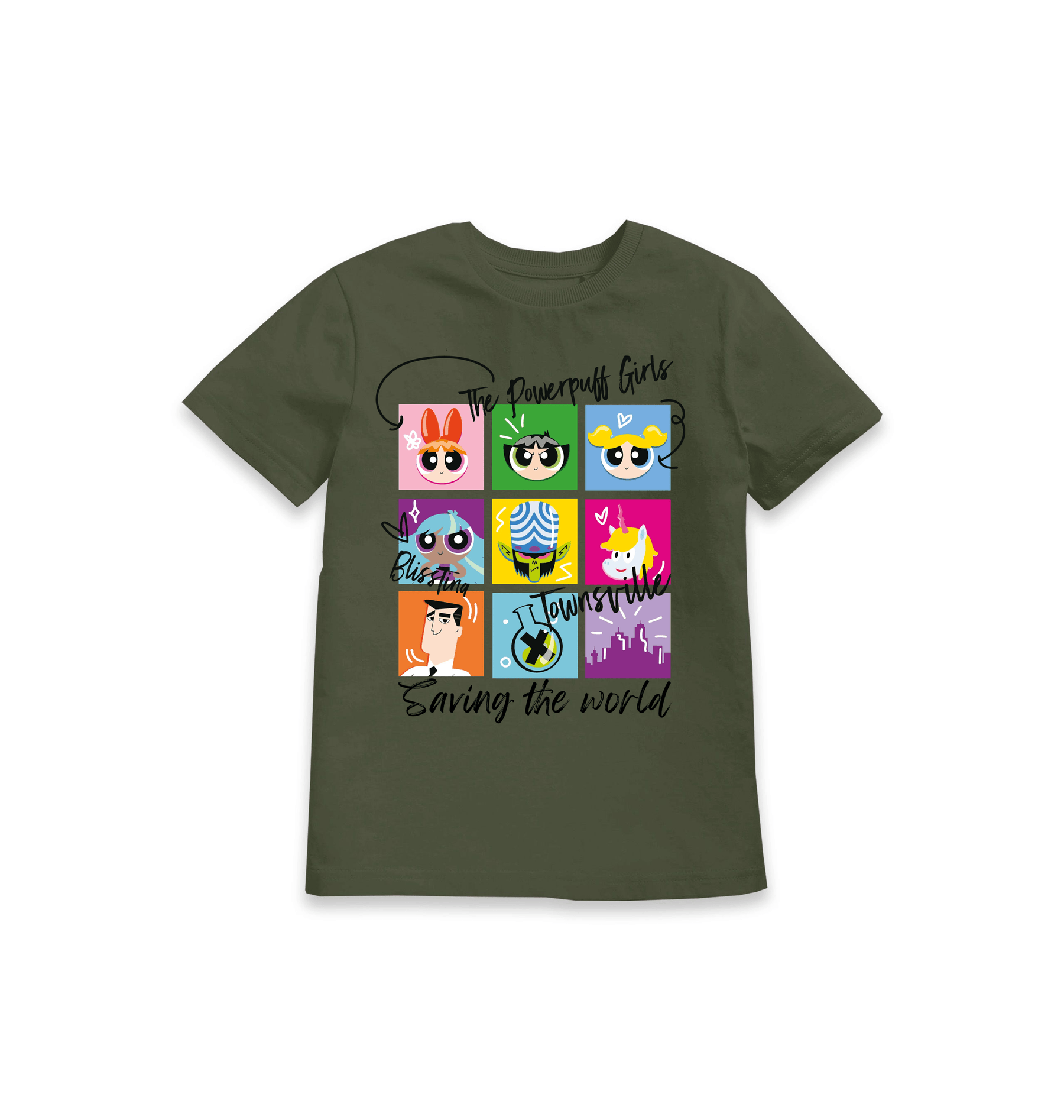 Khaki Printed Kids T-Shirt Front