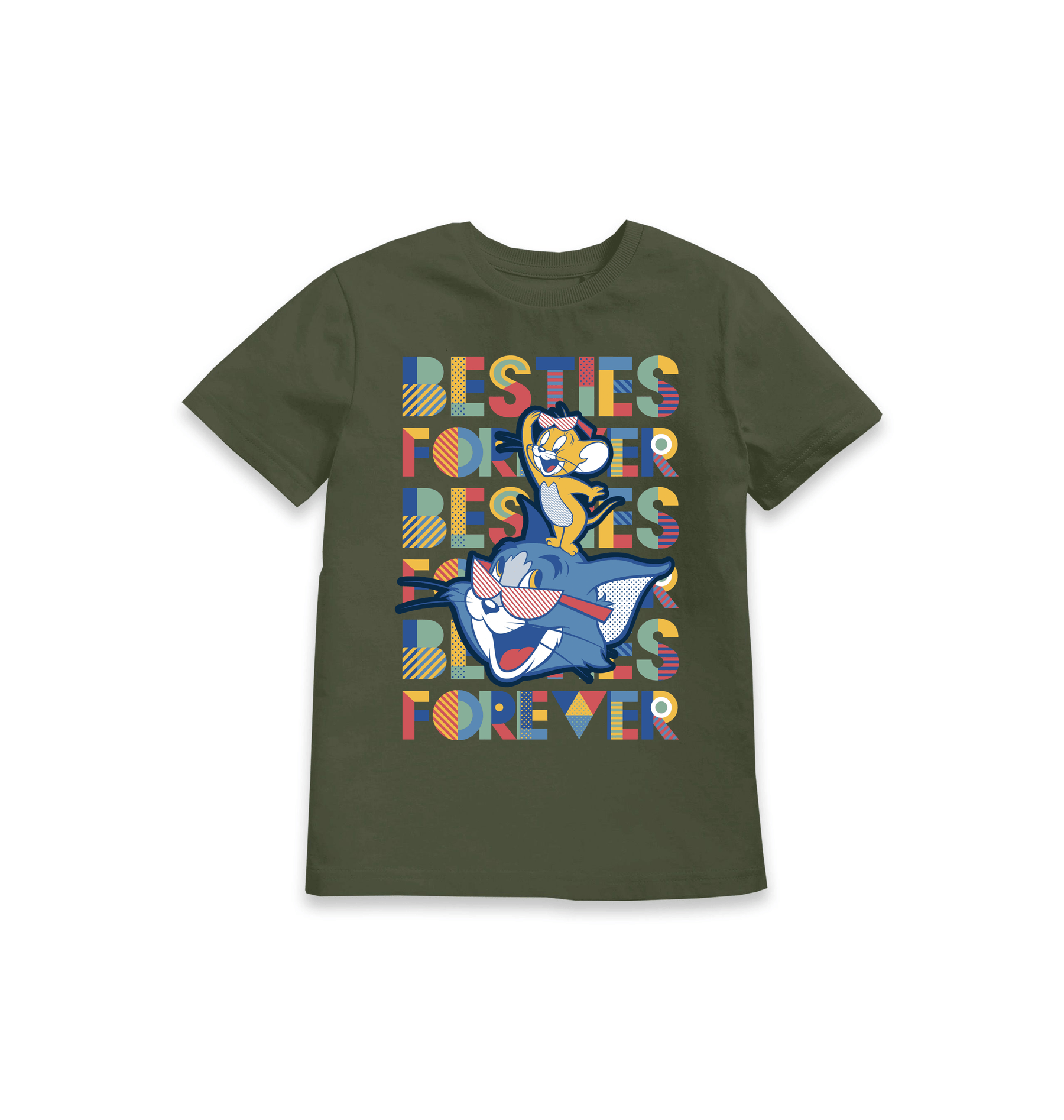 Khaki Printed Kids T-Shirt Front