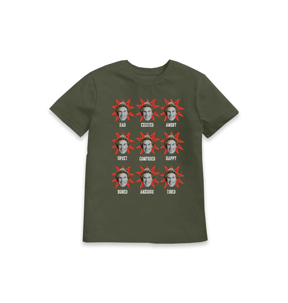 Khaki Printed Kids T-Shirt Front