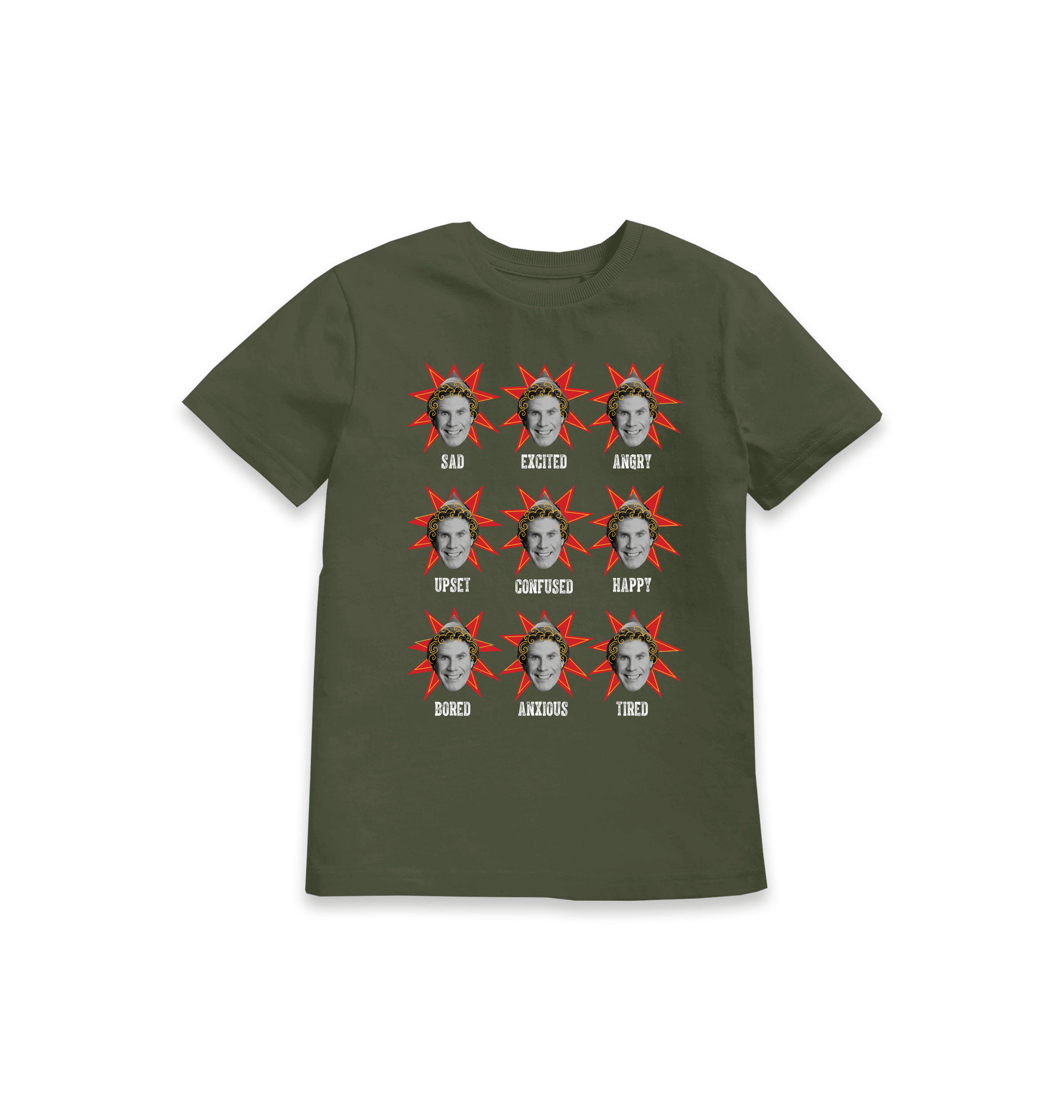 Khaki Printed Kids T-Shirt Front