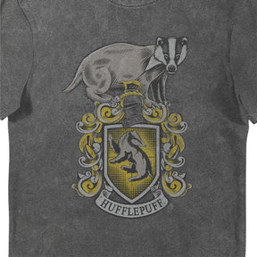 Harry Potter Hufflepuff House Crest Grey Vintage Style Adults T-Shirt