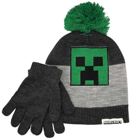 Minecraft Creeper Bobble Hat & Glove Set Kids Gaming Gift Idea Boys
