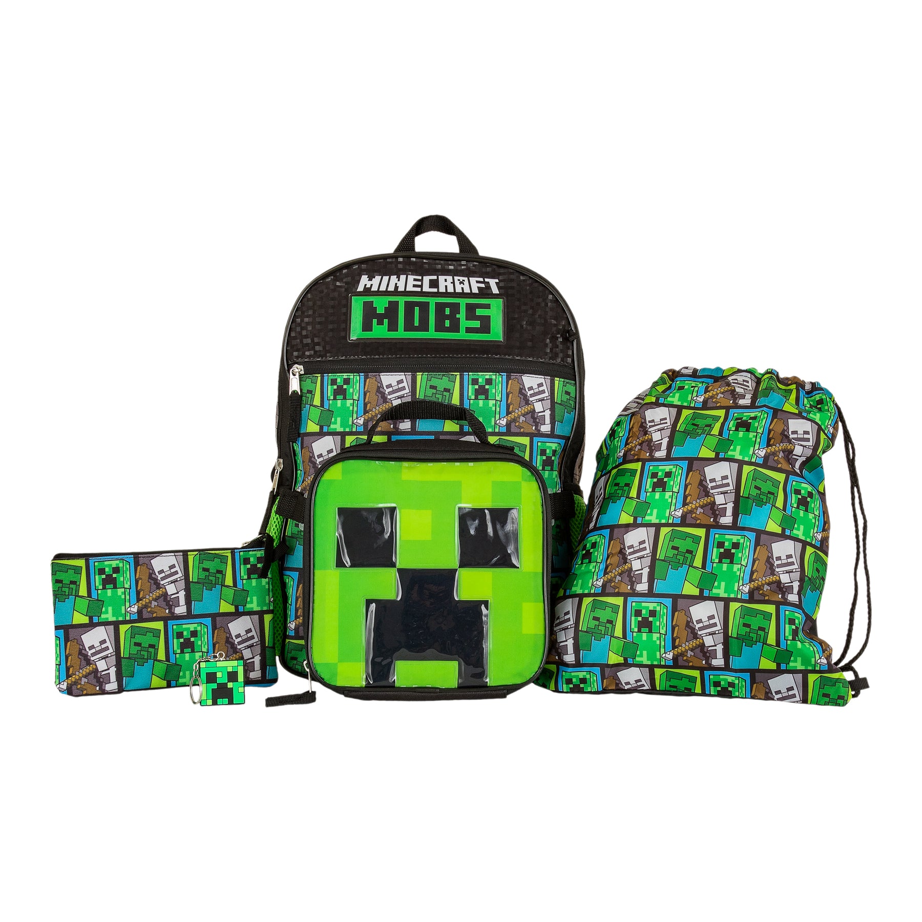 Minecraft Mobs Creeper Zombie Kids Back to School 5 Piece Backpack Set