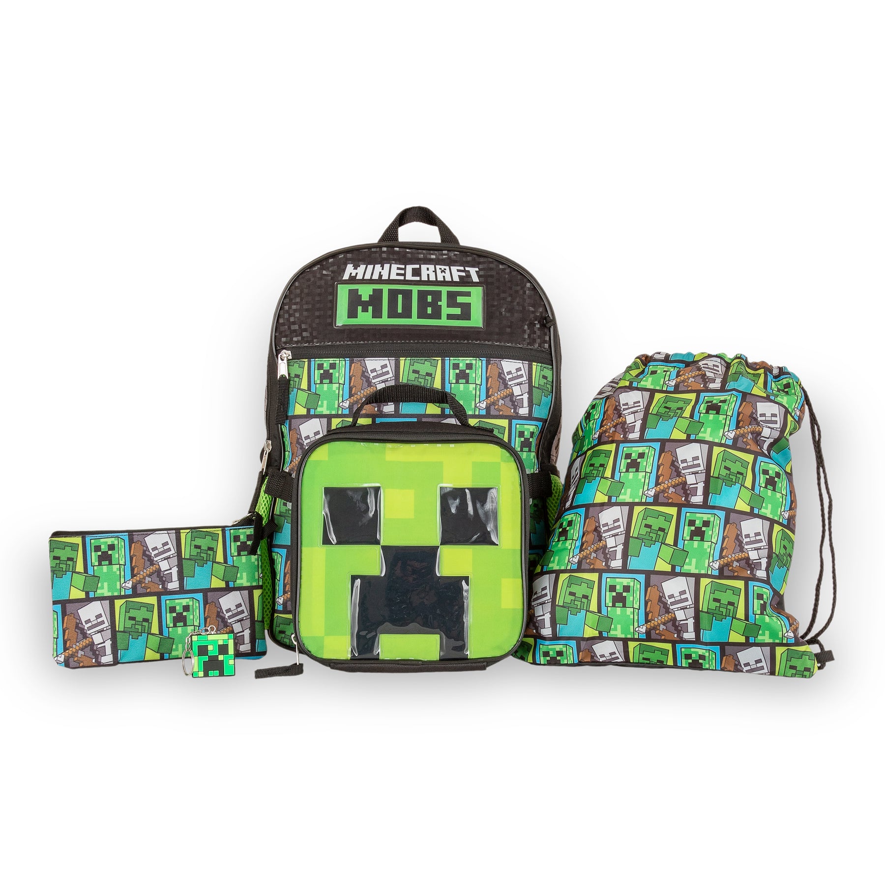 Minecraft Mobs Creeper Zombie Kids Back to School 5 Piece Backpack Set
