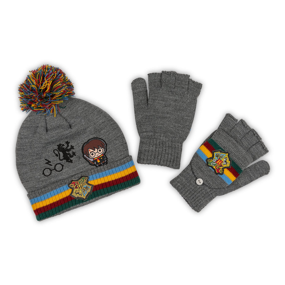 Harry Potter Rainbow Gryffindor Kids Pom Pom Beanie & Glove Set