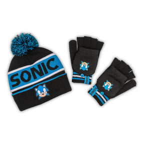 Sonic The Hedgehog Kids Pom Pom Beanie & Glove Set