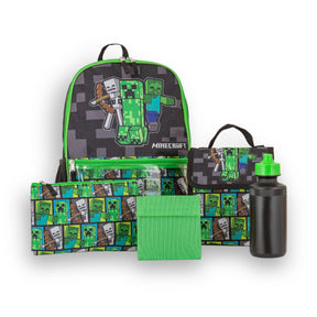 Minecraft Creeper Zombie Wither Kids 5 Piece Backpack Set